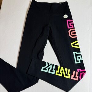 Victoria's Secret PINK Yoga High Waist Full Length Leggings Black Neon Logo S